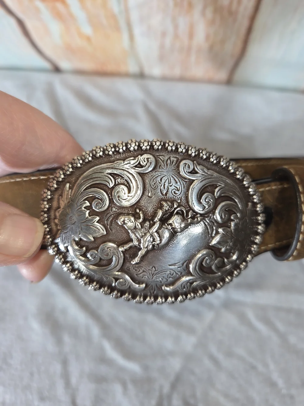 Nocona Kids Brown Western 100% Leather Belt w/Decorative Silver Buckle. Waist 24